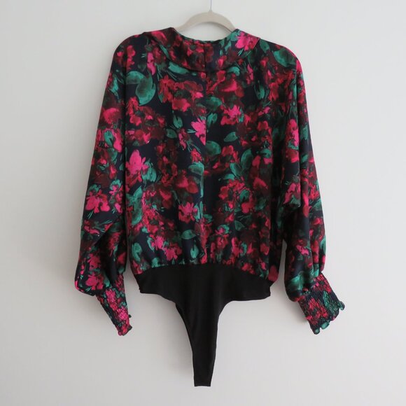 MISA LOS ANGELES Talah Floral Ruffle Satin Bodysuit Boho Romantic - Size L - Picture 14 of 16